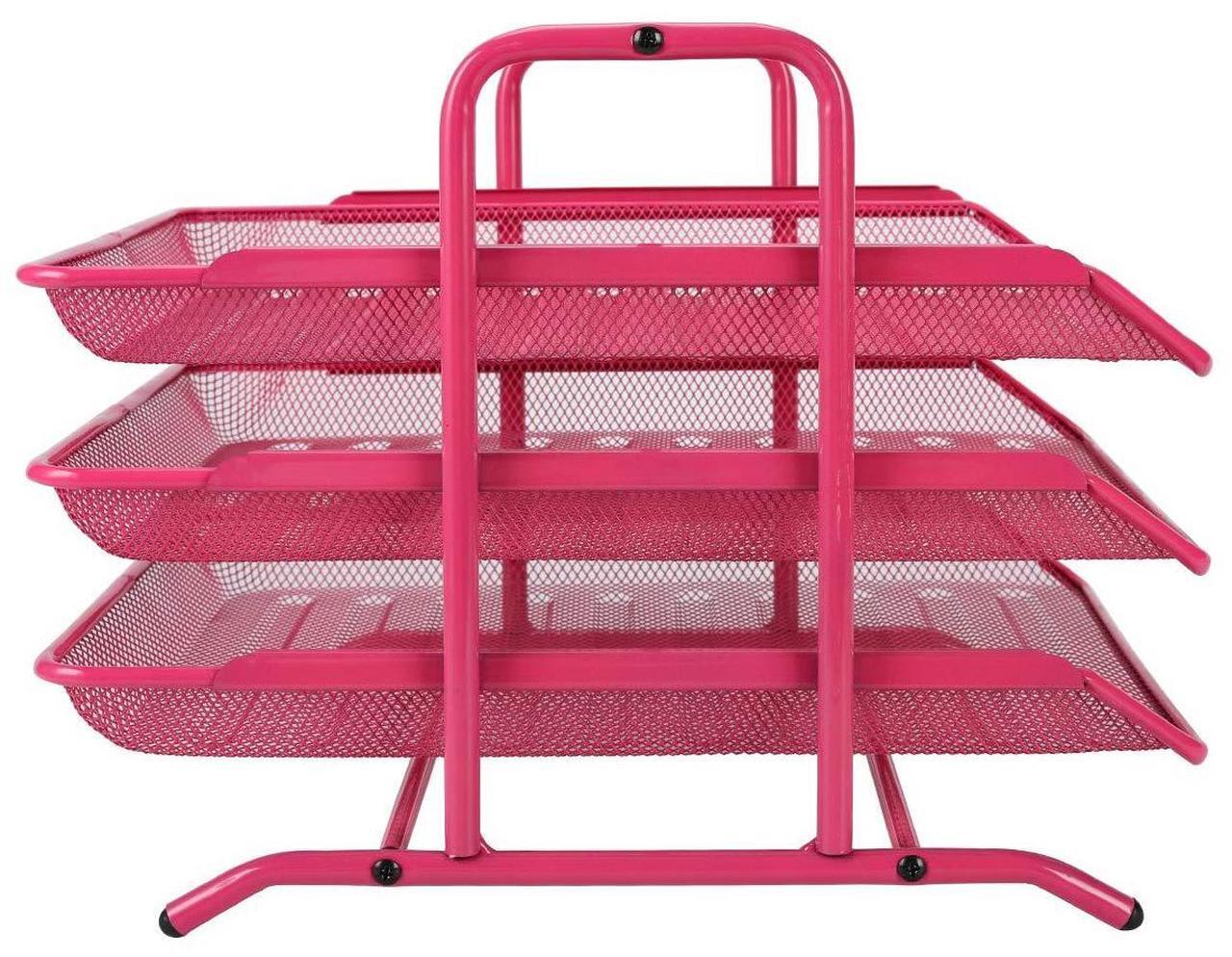 Alt view image 3 of 6 - EasyPAG Desk Organizer Tray with 3 Sliding Trays for Letters Documents Mail Files Paper, Pink