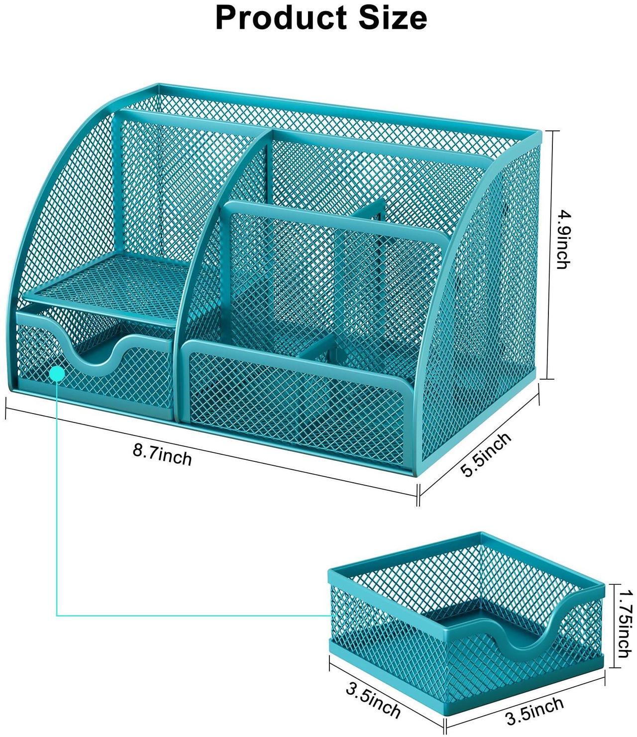 Alt view image 7 of 7 - EasyPAG Mesh Desk Organizer for Women with Drawer - Multi-Functional Office & Makeup Storage, Anti-Scratch Pads, 5 Compartments, Durable Metal Mesh for Home, School, Classroom, Blue
