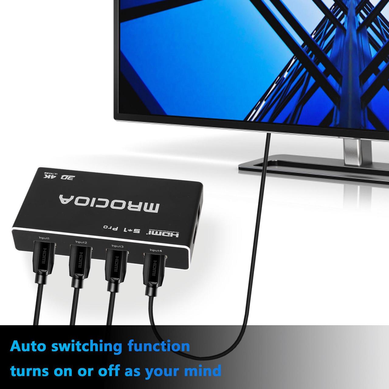 Alt view image 6 of 7 - Mrocioa 4K 60Hz HDMI Switch with ARC, 4k HDMI Splitter, Mrocioa 5port HDMI 2.0 Switch Box with IR Remote for PS5/ XBOX / HDTV/Projector Etc
