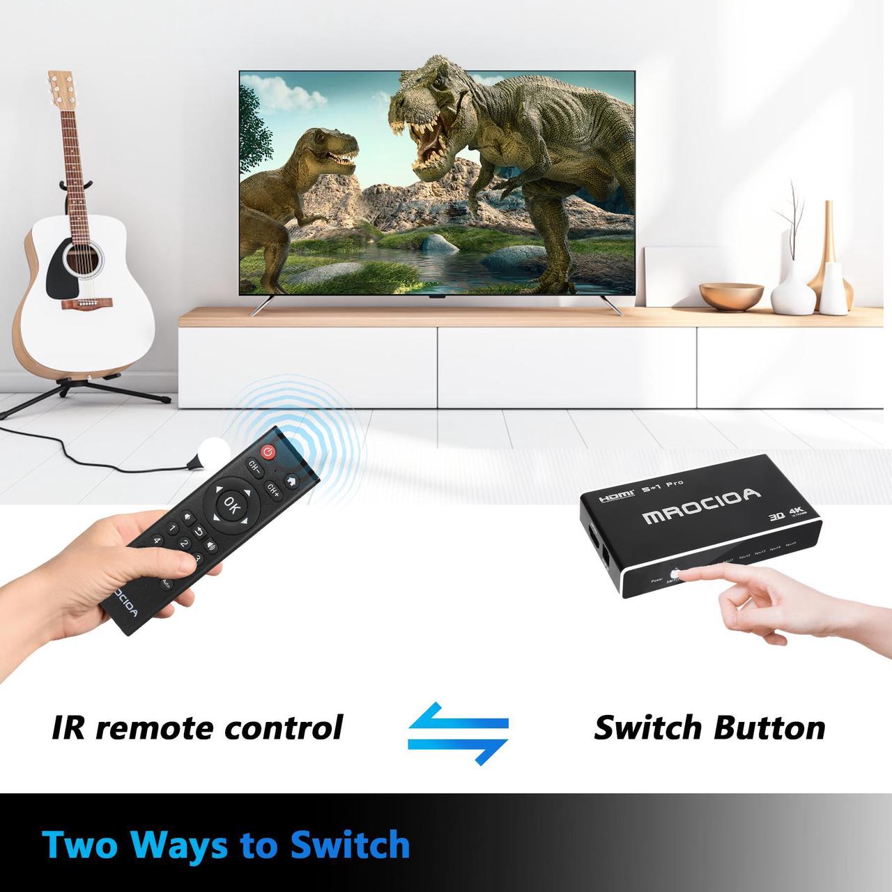 Alt view image 5 of 7 - Mrocioa 4K 60Hz HDMI Switch with ARC, 4k HDMI Splitter, Mrocioa 5port HDMI 2.0 Switch Box with IR Remote for PS5/ XBOX / HDTV/Projector Etc