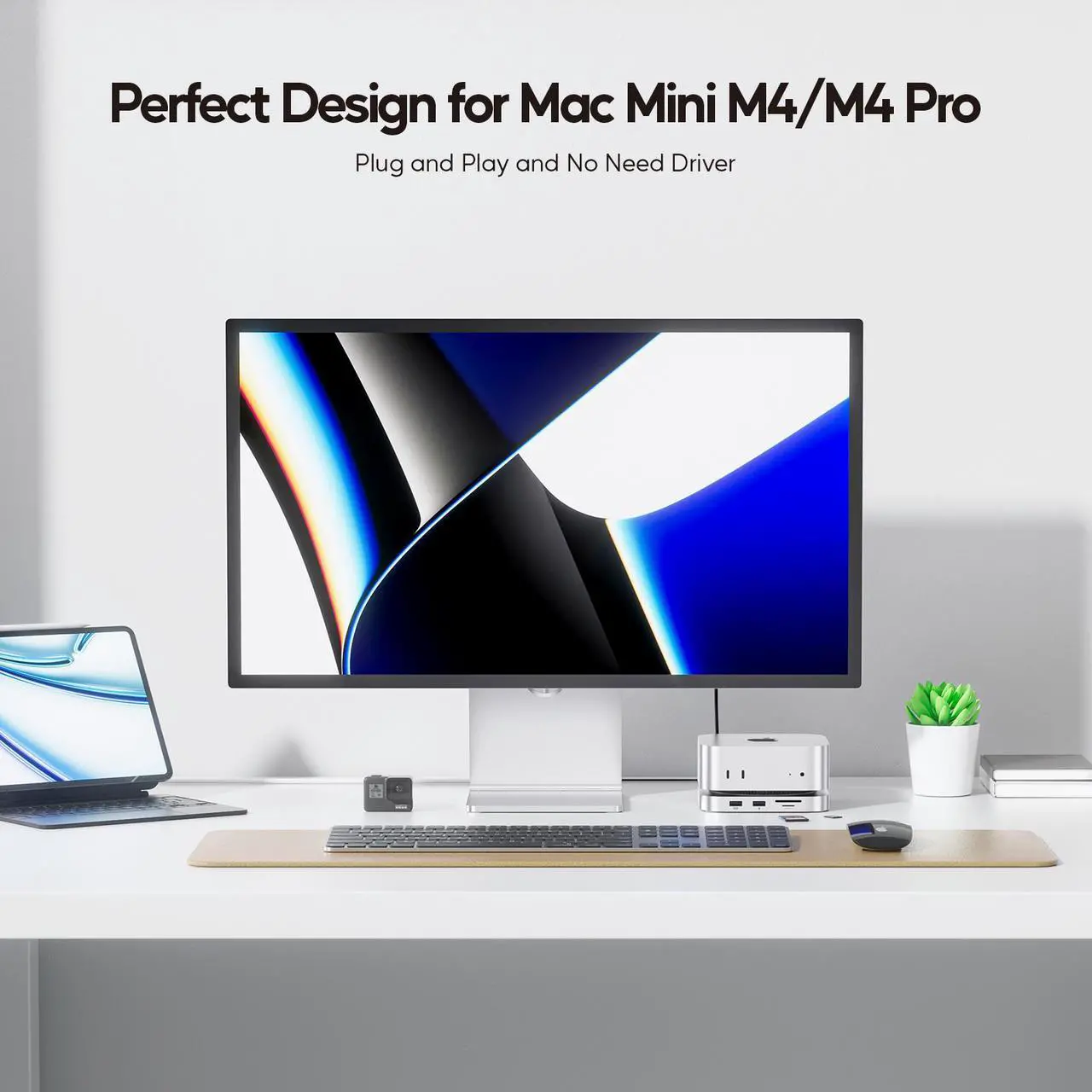 Alt view image 3 of 7 - PULWTOP Mac mini M4 Hub Stand with 4TB M.2 SSD Enclosure (SSD NOT Included), Mac mini M4/ M4 Pro Dock with HDMI 4K 60Hz, 2024 MacMini USB C Hub Accessories, 3 USB A 2.0, SD/TF Card Slots, 3.5mm Audio