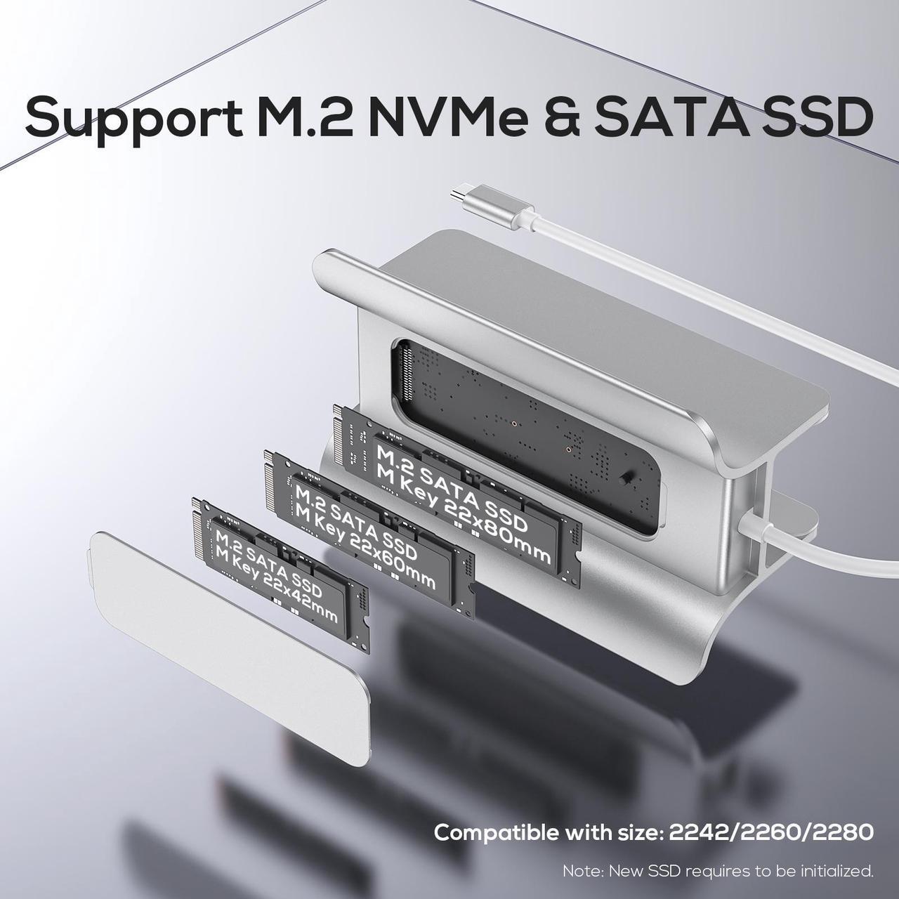 Alt view image 3 of 7 - PULWTOP USB C Hub for Mac Mini, 5 in 1USB Hub Adapter Support M.2 NVMe SSD Expand, Docking Station with 2 USB C 10Gbps, SD/TF Card Reader, M.2 SSD (Not Included)