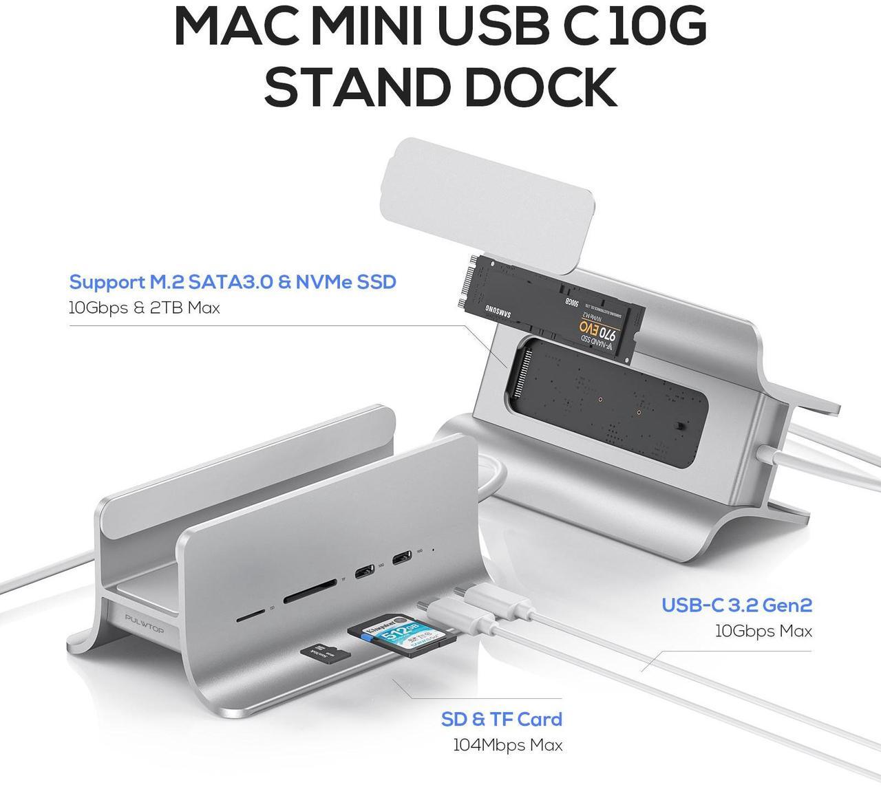 Alt view image 5 of 7 - PULWTOP USB C Hub for Mac Mini, 5 in 1USB Hub Adapter Support M.2 NVMe SSD Expand, Docking Station with 2 USB C 10Gbps, SD/TF Card Reader, M.2 SSD (Not Included)