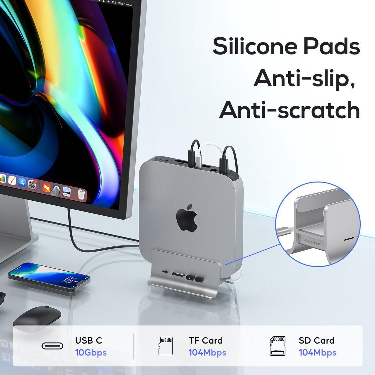 Alt view image 8 of 7 - PULWTOP USB C Hub for Mac Mini, 5 in 1USB Hub Adapter Support M.2 NVMe SSD Expand, Docking Station with 2 USB C 10Gbps, SD/TF Card Reader, M.2 SSD (Not Included)
