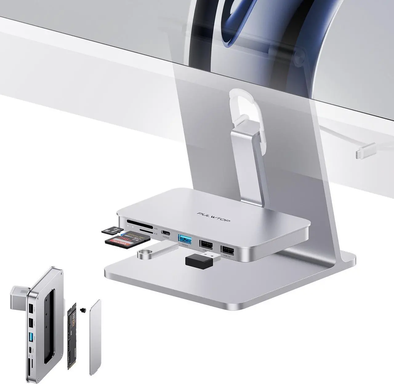 Main image of PULWTOP USB C Hub for iMac - 10Gbps NVMe SATA SSD, USB A/C 10Gbps, 2USB A 2.0, SD/TF for iMac 24 inch & Studio Display 2