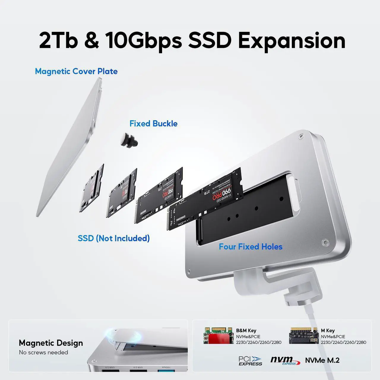 Alt view image 4 of 7 - PULWTOP USB C Hub for iMac - 10Gbps NVMe SATA SSD, USB A/C 10Gbps, 2USB A 2.0, SD/TF for iMac 24 inch & Studio Display 2