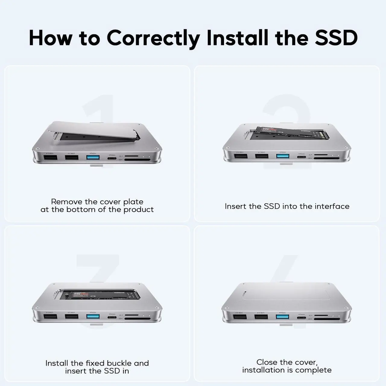 Alt view image 7 of 7 - PULWTOP USB C Hub for iMac - 10Gbps NVMe SATA SSD, USB A/C 10Gbps, 2USB A 2.0, SD/TF for iMac 24 inch & Studio Display 2