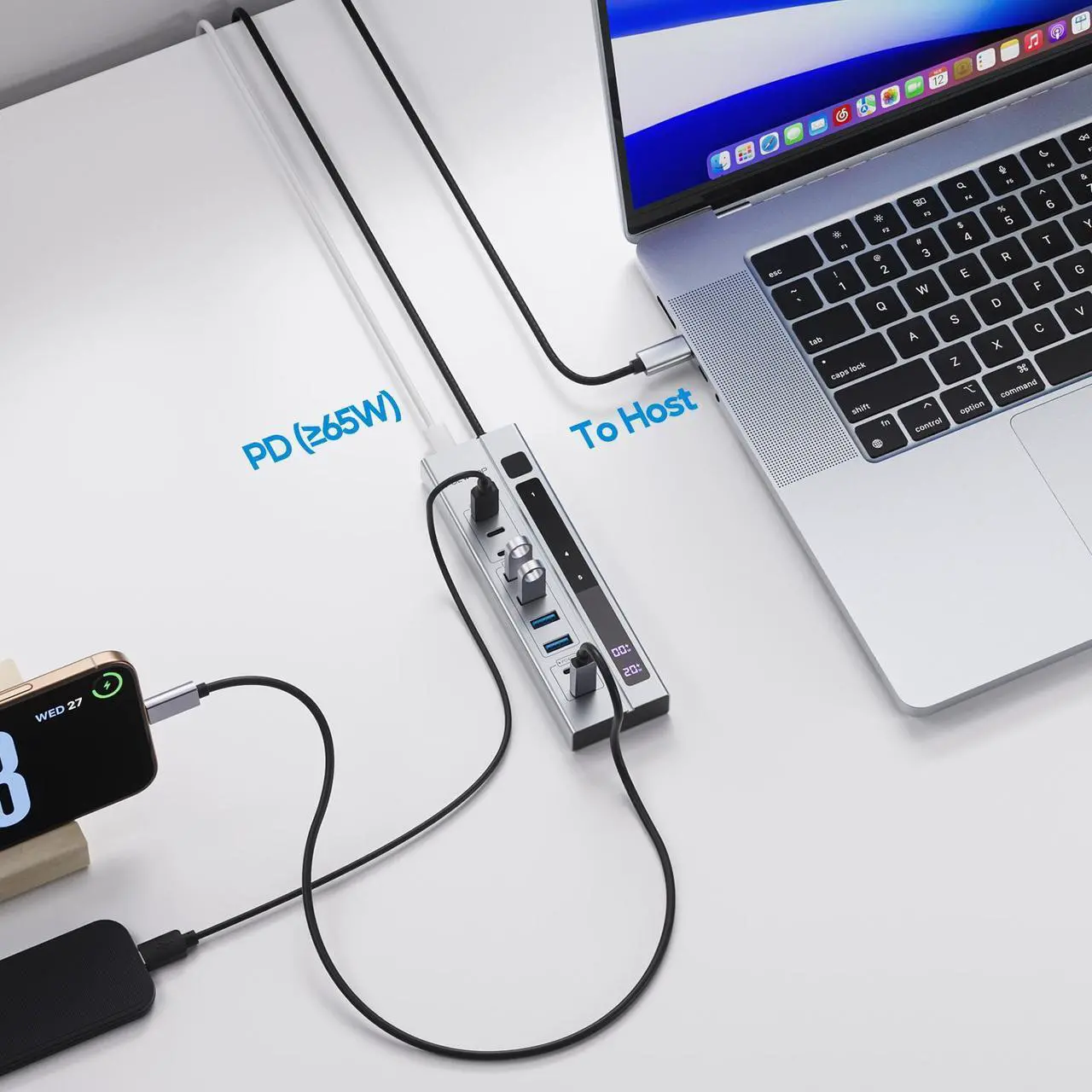 Alt view image 7 of 7 - PULWTOP 9-in-1 USB 3.2 Data Hub, Power Adapter NOT Included, Powered USB C Hub with 3 x USB-C 10Gbps, 4 x USB-A 5Gbps and 2 x 24/45W Type-C PD Charging Ports USB Hub