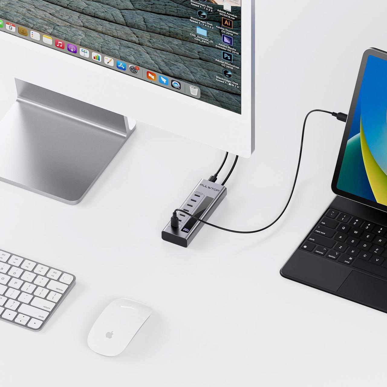 Alt view image 6 of 7 - PULWTOP Powered USB C Hub, 7 in 1 USB C Hub Support Data 10Gbps & Charging(Not Support Video), USB C Powered Hub 10Gbps Ports for iMac, MacBook Pro/Air, iPad, XPS, USB Hub with 35W PD Power Adapter