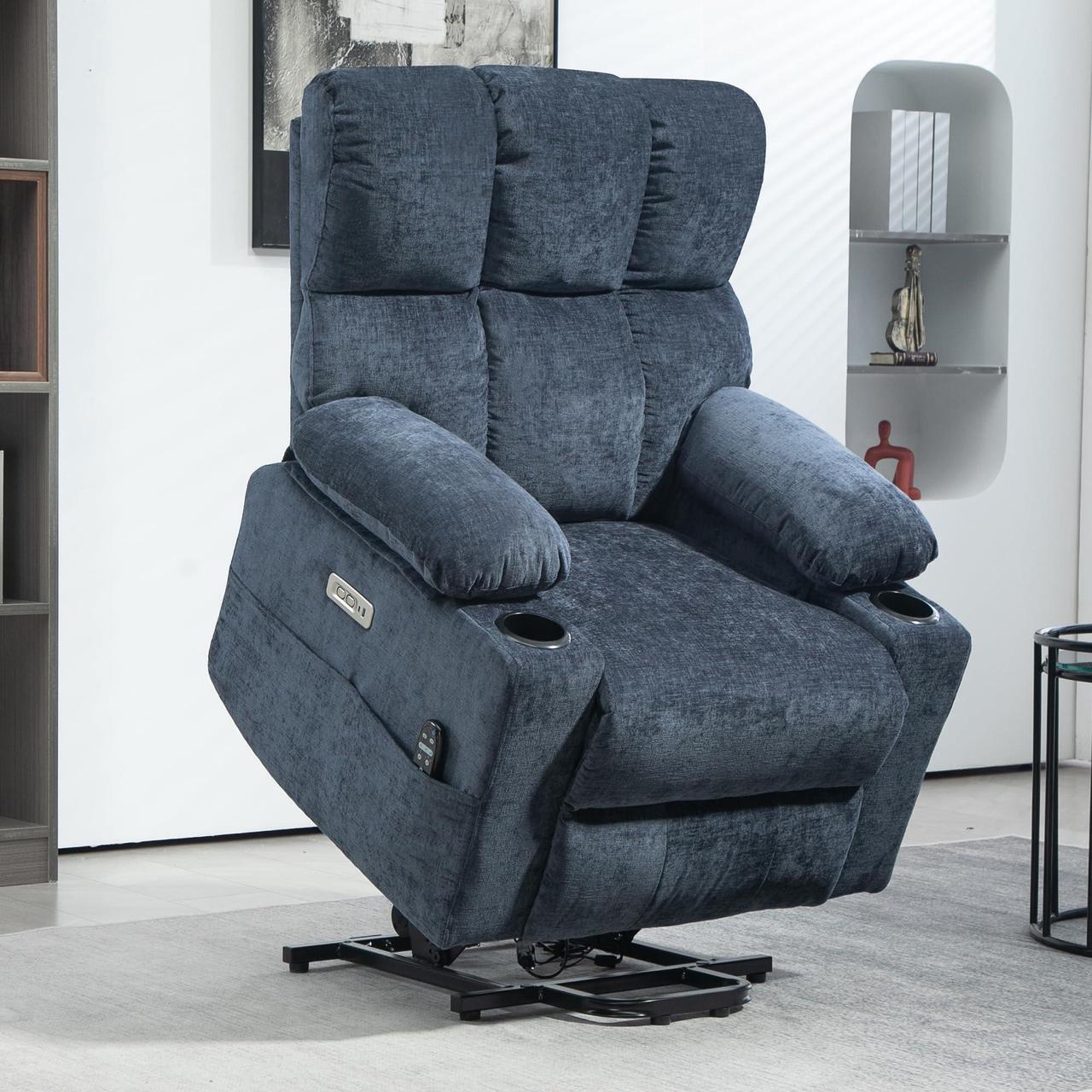 Main image of Arboyn Large Power Lift Recliner Chair Sofa with Massage and Heat for Elderly People, Timer Function, Infinite Position, Cup Holders, Side Pockets, Dual USB Ports(Blue)