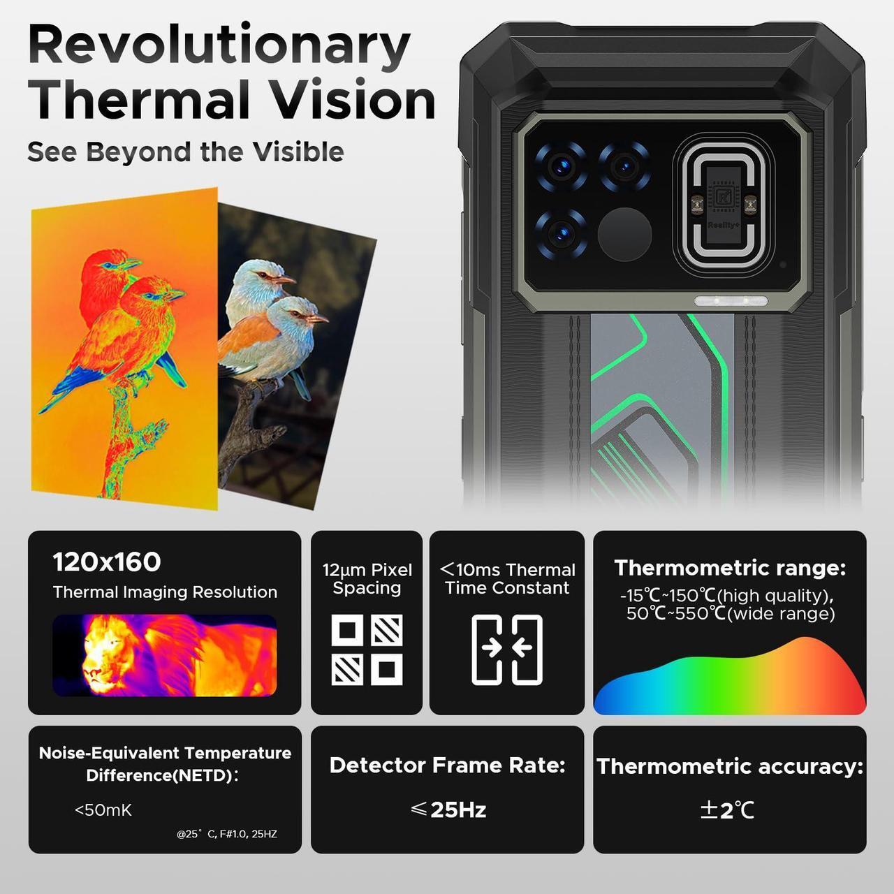 Alt view image 4 of 7 - DOOGEE Fire 6 Max(2025) 5G Rugged Smartphone with Thermal Image Camera,20800mAh/33W Fast,6.72" FHD+ 120Hz IPS Screen,120LM Flashlight Rugged Phone,256GB/TF 2TB,50MP,Android 14,IP68 Waterproof Phone
