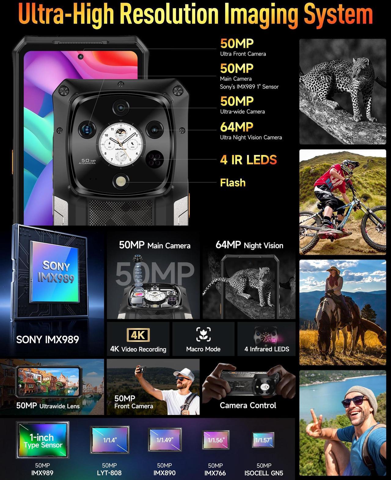 Alt view image 3 of 7 - Ulefone Armor 28 Pro 5G AI Rugged Phone, 32GB+512GB/2TB Expansion, MTK Dimensity 7300, 6.67" AMLOD Dual Screen, 64MP+50MP+50MP Real Camera, 10600mAh/120W, 50W Wireless Charging, WiFi 6E, Widevine L1