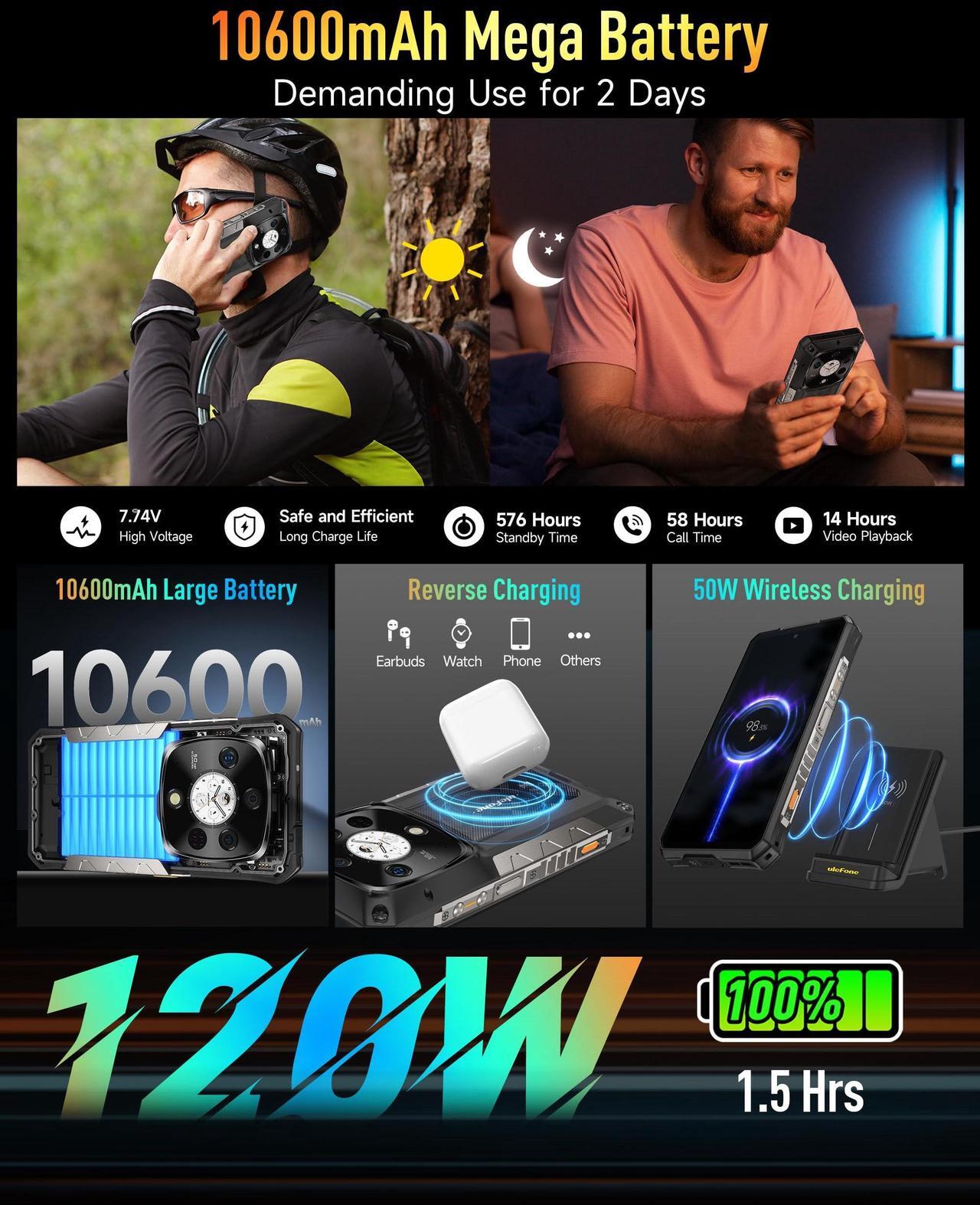 Alt view image 6 of 7 - Ulefone Armor 28 Pro 5G AI Rugged Phone, 32GB+512GB/2TB Expansion, MTK Dimensity 7300, 6.67" AMLOD Dual Screen, 64MP+50MP+50MP Real Camera, 10600mAh/120W, 50W Wireless Charging, WiFi 6E, Widevine L1