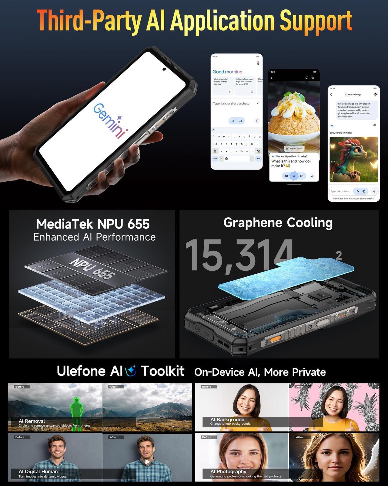 Alt view image 7 of 7 - Ulefone Armor 28 Pro 5G AI Rugged Phone, 32GB+512GB/2TB Expansion, MTK Dimensity 7300, 6.67" AMLOD Dual Screen, 64MP+50MP+50MP Real Camera, 10600mAh/120W, 50W Wireless Charging, WiFi 6E, Widevine L1
