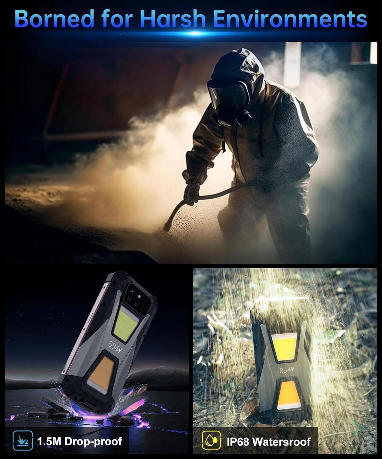 Alt view image 6 of 7 - 8849 Shark Rugged Smartphone, Android 14 5G Mobile Phones Unlocked with Camping Light, 24GB RAM+256GB ROM, 6.79" Waterproof Rugged Cell Phone 15600mAh Battery, 64MP Night Vision/1TB Expand/OTG/GPS