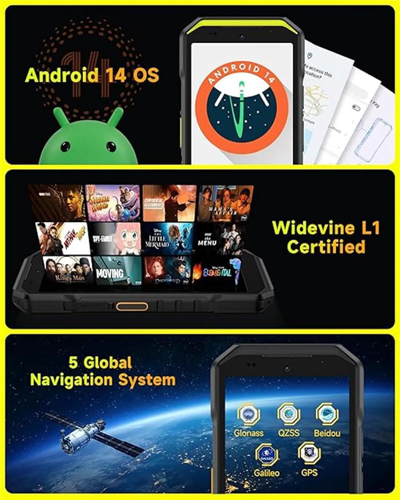 Alt view image 6 of 7 - Ulefone Armor X32 Pro 5G Rugged Phone, MTK Dimensity 6300, 16+256GB, Android 14, Widevine L1, 64MP/25MP Night Vision, Dedicated Glare Flashlight, 5G WiFi Hotspot, 5.65 90Hz, 5500mAh, NFC/GPS Green