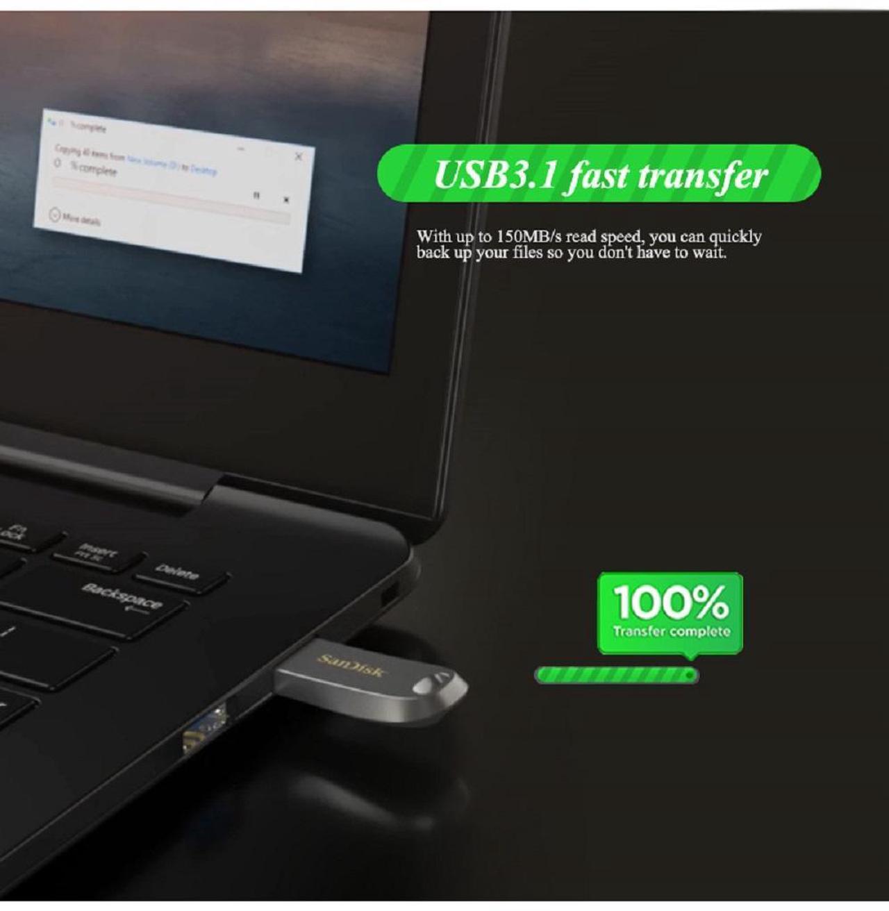 Alt view image 3 of 7 - SanDisk 128GB Ultra Luxe USB 3.2 Gen 1 Flash Drive, Speed Up to 400MB/s (SDCZ74-128G) 128GB