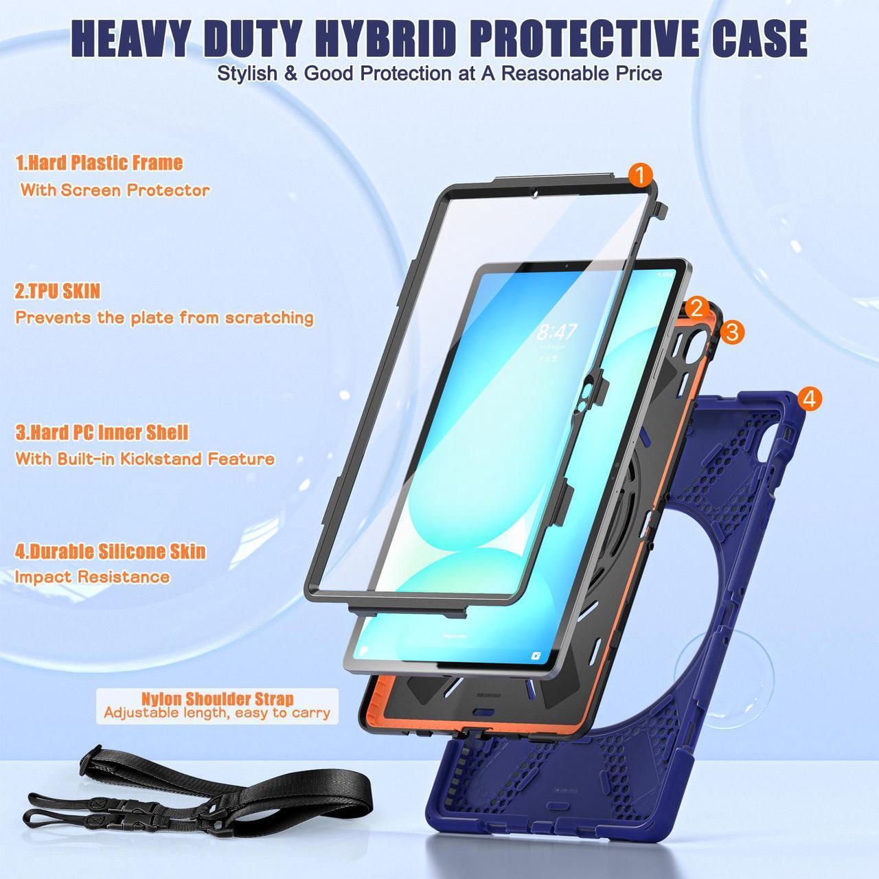 Alt view image 3 of 7 - WERLEO Case for Samsung Galaxy Tab S10 FE Plus 13.1 inch 2025 SM-X620/X626B/X626, Shockproof Protective Cover with Screen Protector, Stand, Hand/Shoulder Strap Pen Holder,Stylus Pen Navy Blue