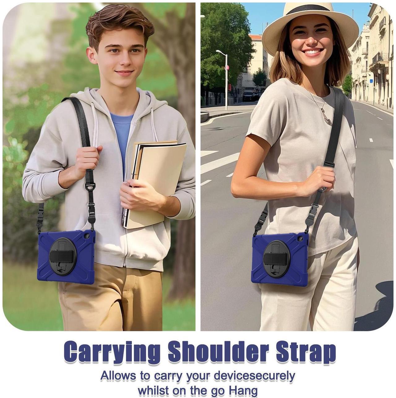 Alt view image 6 of 7 - WERLEO Case for Samsung Galaxy Tab S10 FE Plus 13.1 inch 2025 SM-X620/X626B/X626, Shockproof Protective Cover with Screen Protector, Stand, Hand/Shoulder Strap Pen Holder,Stylus Pen Navy Blue