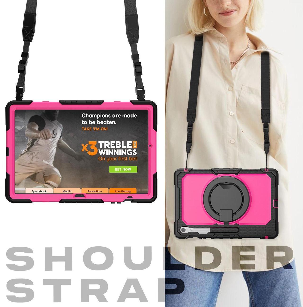 Alt view image 5 of 7 - WERLEO Case for Samsung Galaxy Tab S10 FE Plus 13.1 inch 2025 SM-X620/X626B/X626 with Screen Protector Pen Holder Stand Hand Strap Shoulder Strap | Heavy Duty Shockproof Cover Rose Red