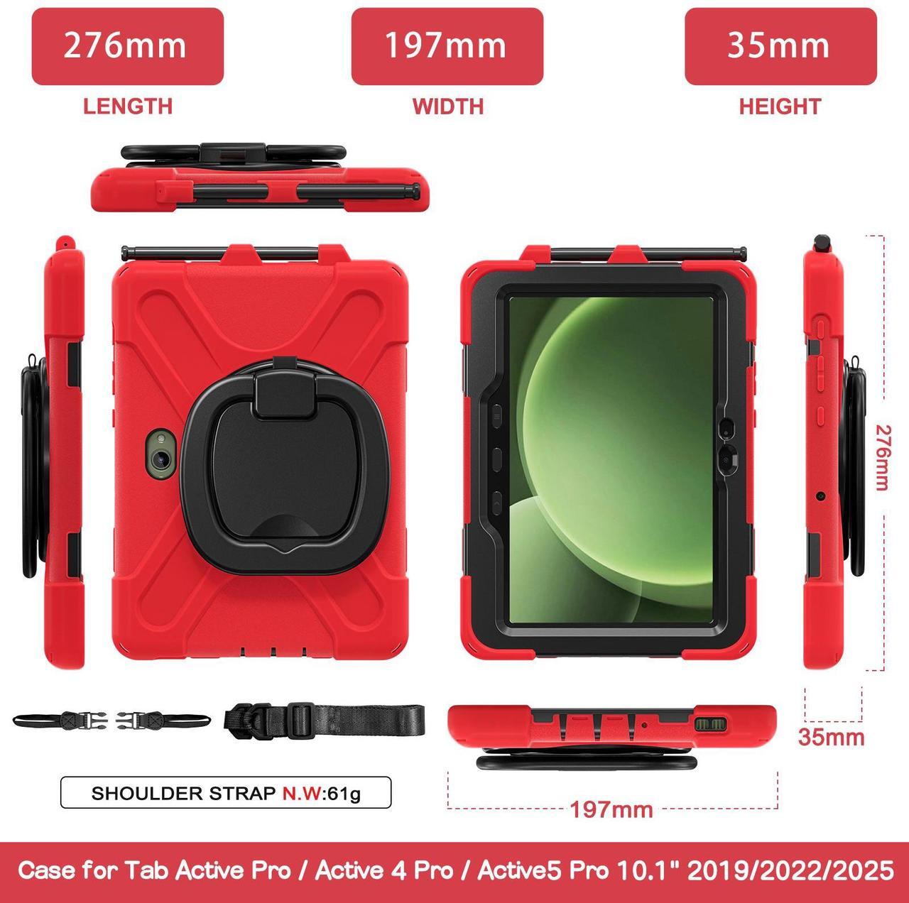 Alt view image 7 of 7 - WERLEO Case for Samsung Galaxy Tab Active 5 Pro 2025 / Active 4 Pro 2022 / Active Pro 2019 10.1" Shockproof Cover with Screen Protector Pencil Holder Stand Shoulder Strap Stylus Pen Red