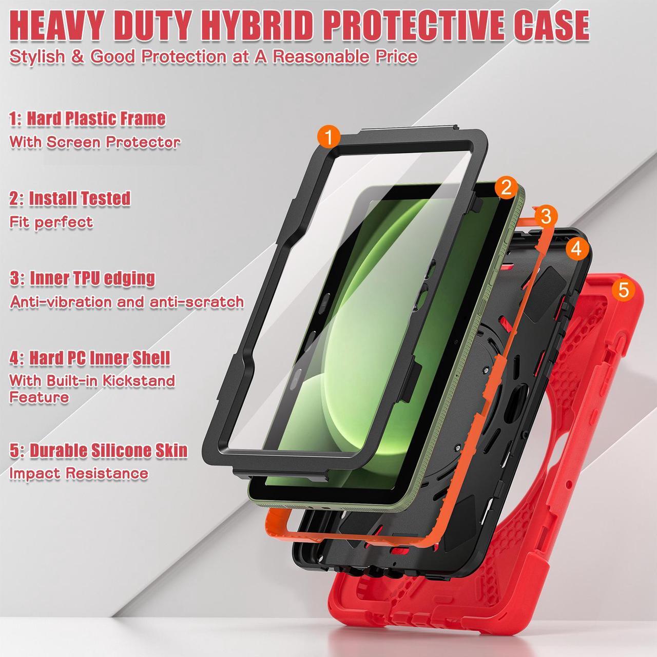 Alt view image 6 of 7 - WERLEO Case for Samsung Galaxy Tab Active 5 Pro 2025 / Active 4 Pro 2022 / Active Pro 2019 10.1" Shockproof Cover with Screen Protector Pencil Holder Stand Shoulder Strap Stylus Pen Red