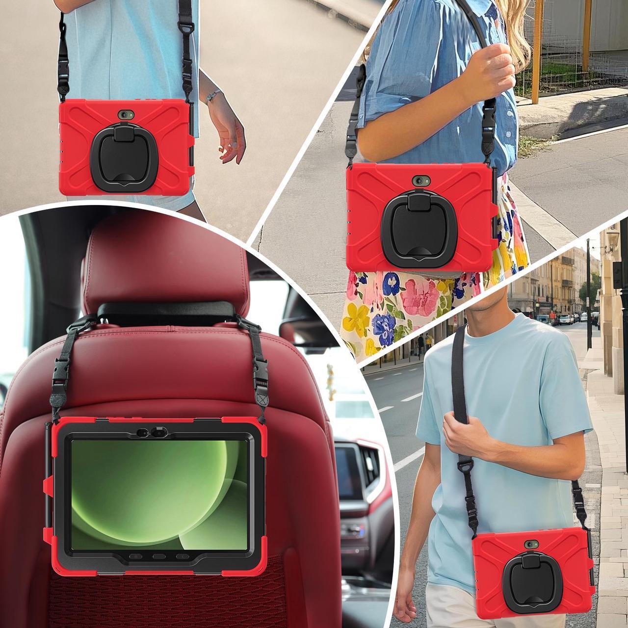 Alt view image 5 of 7 - WERLEO Case for Samsung Galaxy Tab Active 5 Pro 2025 / Active 4 Pro 2022 / Active Pro 2019 10.1" Shockproof Cover with Screen Protector Pencil Holder Stand Shoulder Strap Stylus Pen Red