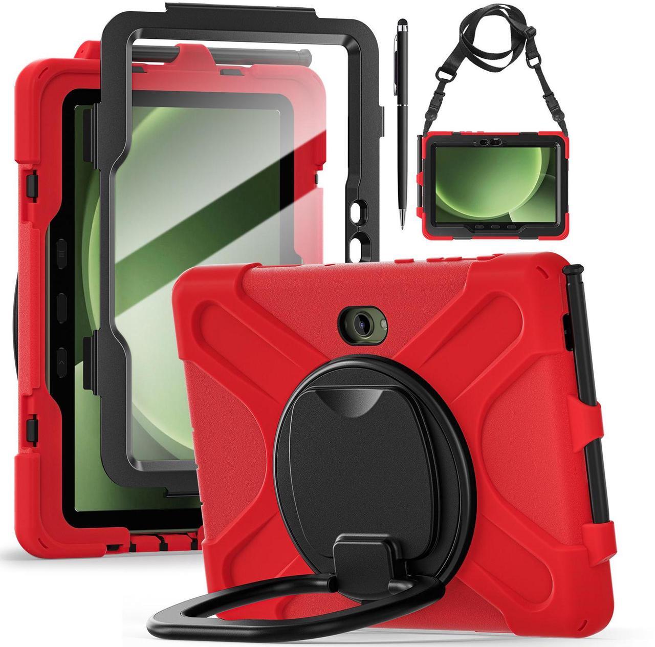 Main image of WERLEO Case for Samsung Galaxy Tab Active 5 Pro 2025 / Active 4 Pro 2022 / Active Pro 2019 10.1" Shockproof Cover with Screen Protector Pencil Holder Stand Shoulder Strap Stylus Pen Red