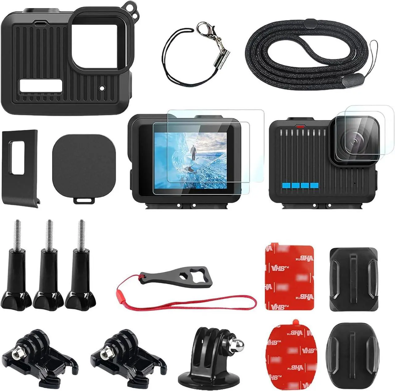 Main image of WERLEO Silicone Case for GoPro Hero 4K - Protective Sleeve with Battery Cover, Screen Protectors, Lens Caps & Mount Kit Flexible Adhesive Helmet Sticky Mounts for GoPro Hero 4K Accessories