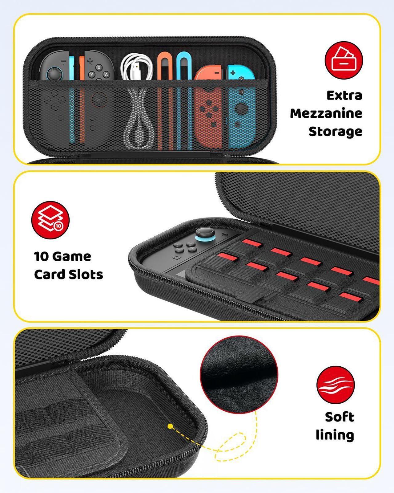 Alt view image 5 of 7 - WERLEO Accessories for Nintendo Switch 2 2025, Portable Hard Shell Carrying Case with 2 HD Screen Protectors, TPU Protective Skin, Dust Plugs Kit, 4 Thumb Grips Switch 2 Accessories Bundle