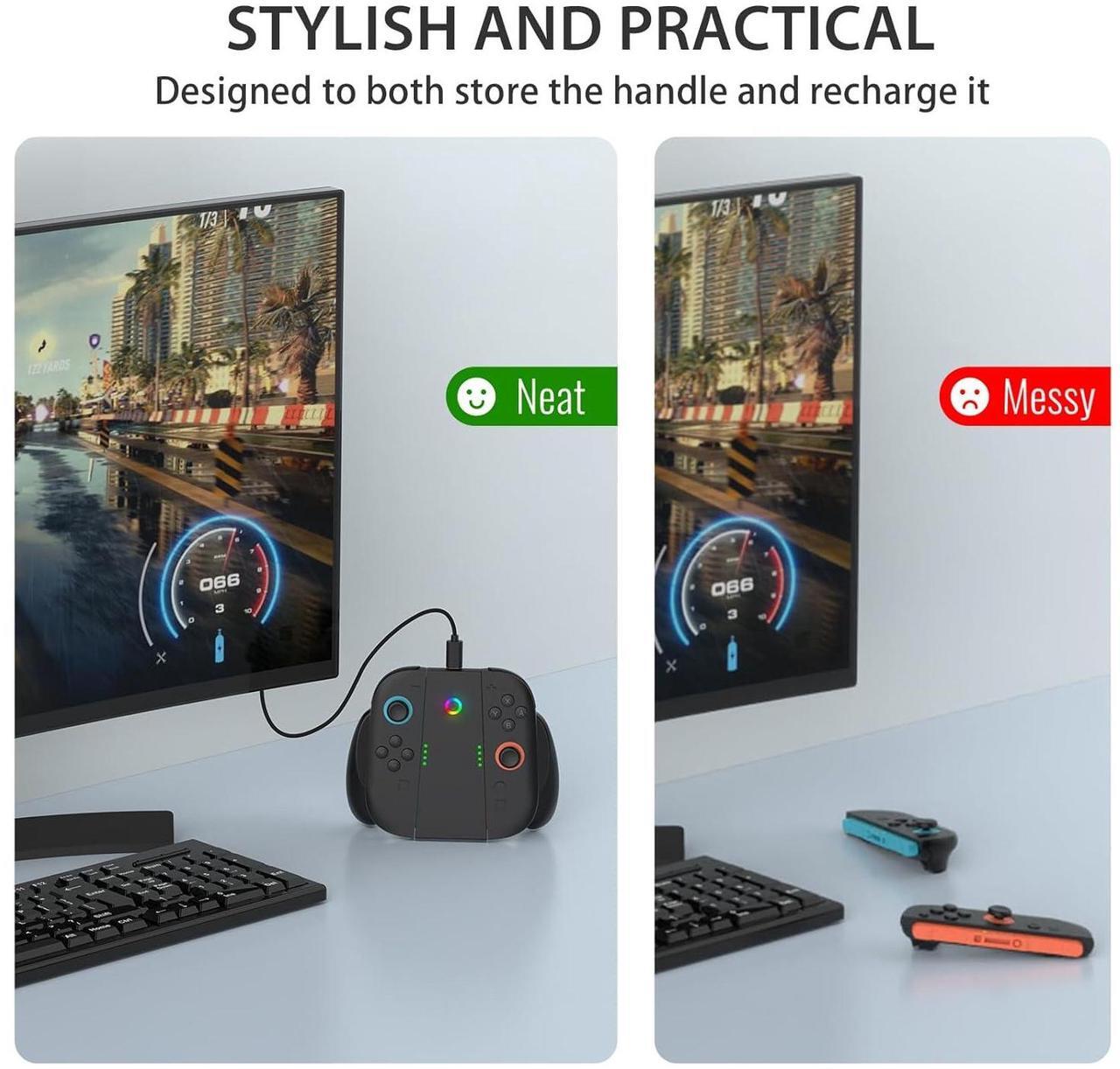 Alt view image 3 of 7 - WERLEO Joycon Charger Grip for Nintendo Switch 2 Accessories, Switch 2 Joy Con Controller Comfort Charging Grips with LED Indicator,Play While Charging