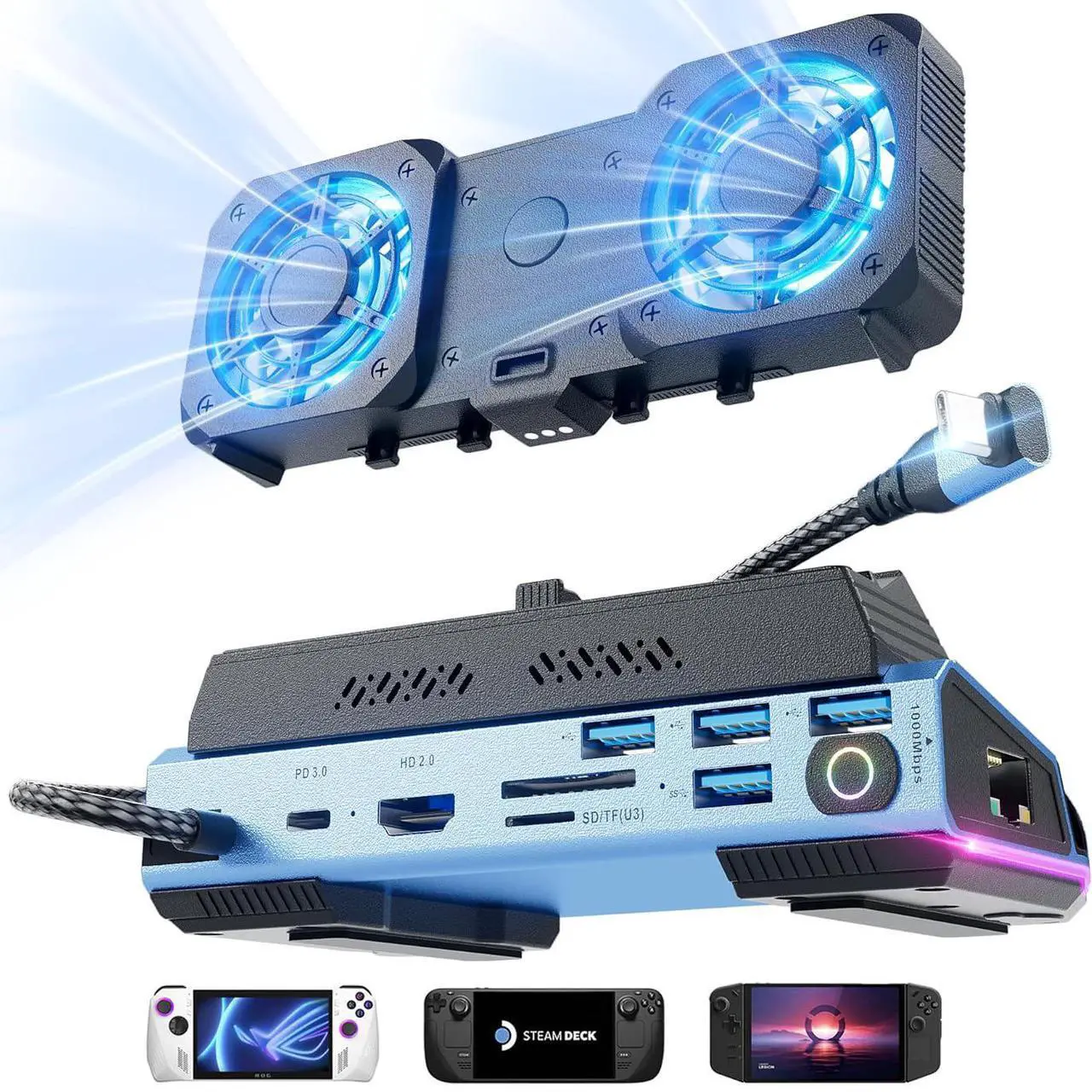 Main image of WERLEO Steam Deck OLED & ROG Ally X & Legion GO - 10-in-1 Docking Station Dismantling Dual Cool Fans Steam, 4K@60Hz, 4 USB Ports, 100W PD Charging, Gigabit Ethernet Fit for Steam Deck