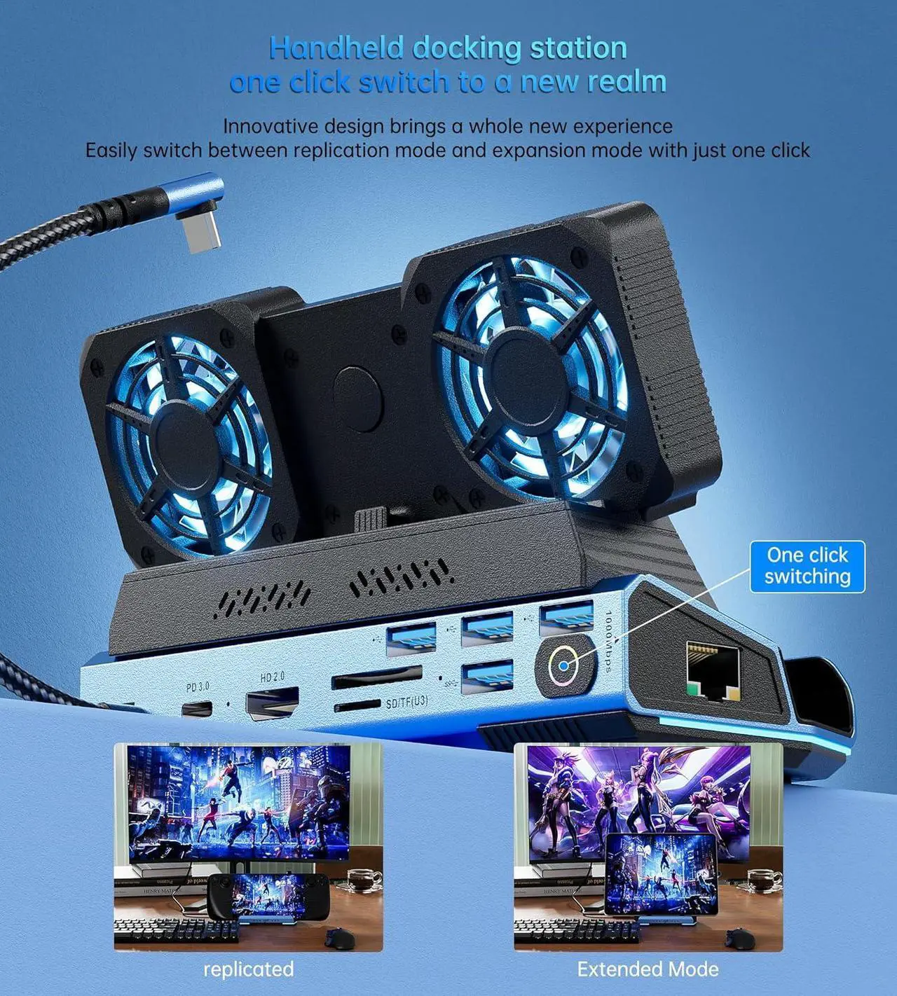 Alt view image 3 of 6 - WERLEO Steam Deck OLED & ROG Ally X & Legion GO - 10-in-1 Docking Station Dismantling Dual Cool Fans Steam, 4K@60Hz, 4 USB Ports, 100W PD Charging, Gigabit Ethernet Fit for Steam Deck