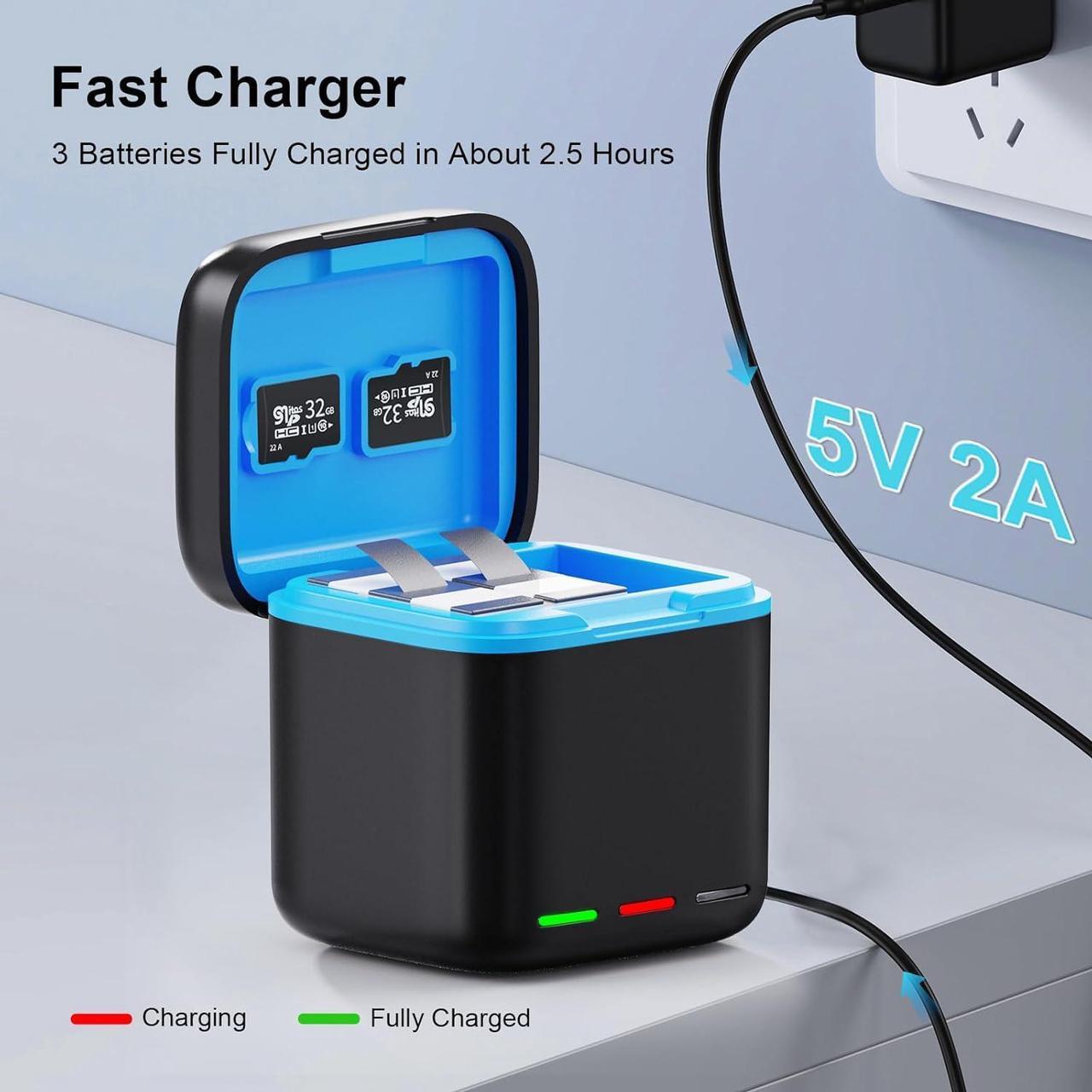 Alt view image 6 of 7 - WERLEO Battery Charger for Hero 13 Black, 3-Pack 2200mAh Battery USB Storage 3-Channel Fast Charger Fully Compatible with GoPro Hero 13 Black Official with Micro SD Card Slot