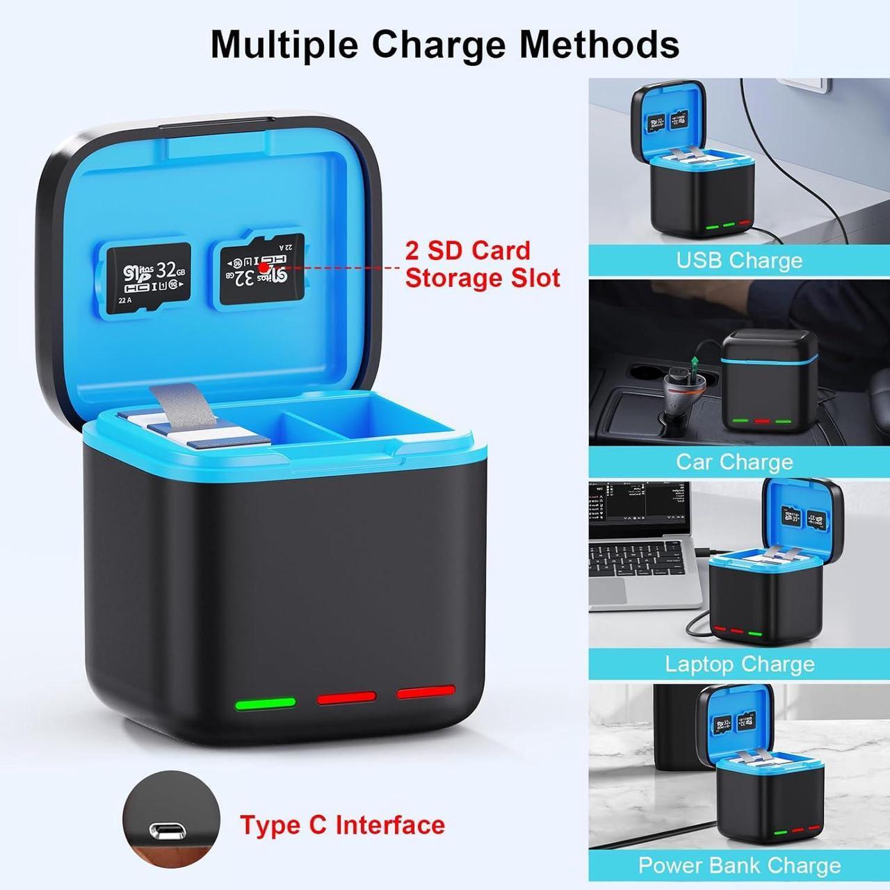 Alt view image 4 of 7 - WERLEO Battery Charger for Hero 13 Black, 3-Pack 2200mAh Battery USB Storage 3-Channel Fast Charger Fully Compatible with GoPro Hero 13 Black Official with Micro SD Card Slot