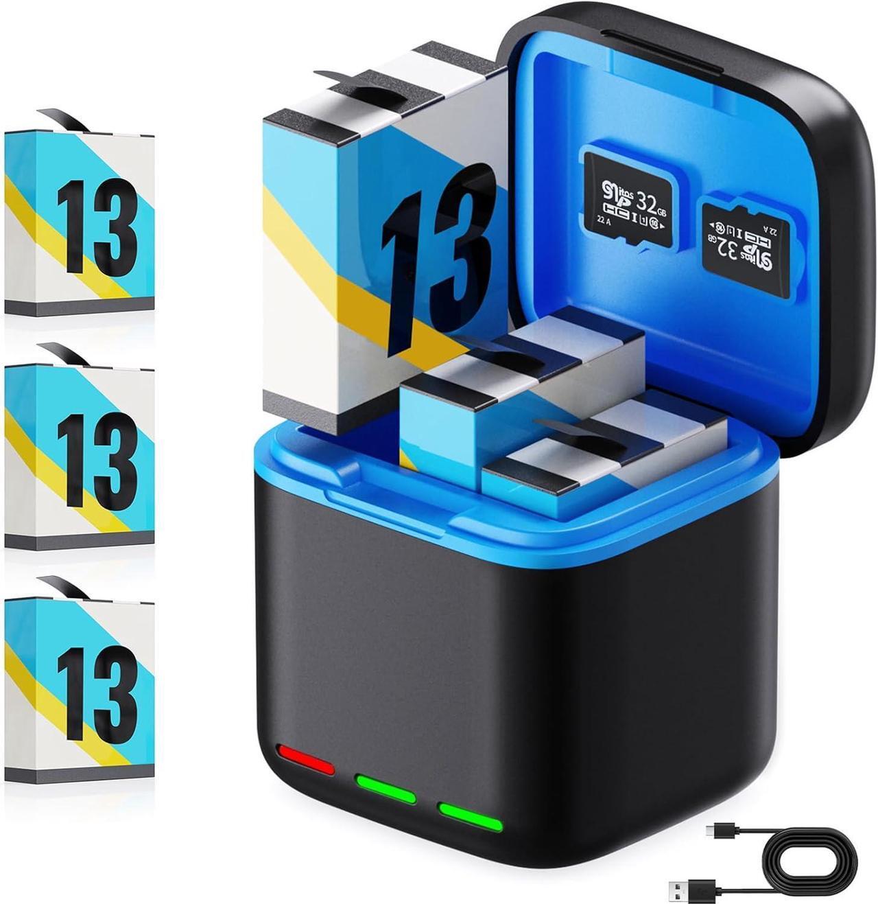Main image of WERLEO Battery Charger for Hero 13 Black, 3-Pack 2200mAh Battery USB Storage 3-Channel Fast Charger Fully Compatible with GoPro Hero 13 Black Official with Micro SD Card Slot