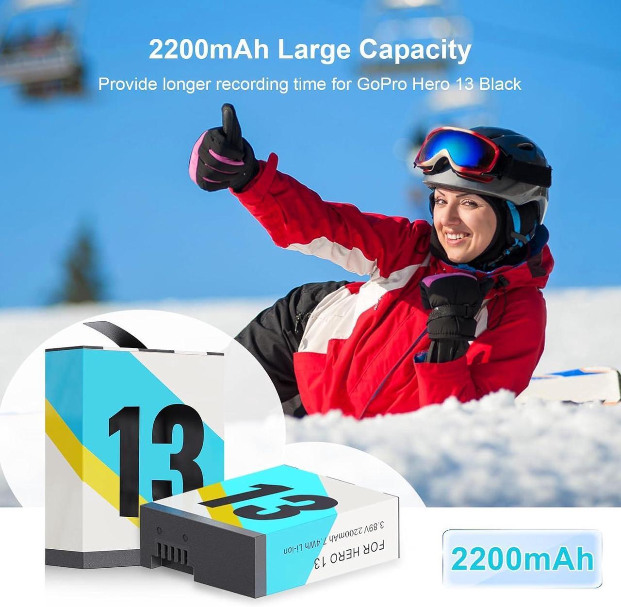 Alt view image 5 of 7 - WERLEO Battery Charger for Hero 13 Black, 3-Pack 2200mAh Battery USB Storage 3-Channel Fast Charger Fully Compatible with GoPro Hero 13 Black Official with Micro SD Card Slot