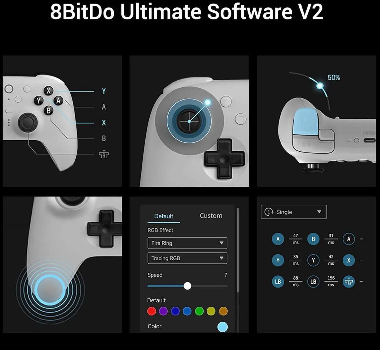 Alt view image 7 of 7 - WERLEO 8BitDo Ultimate 2 Bluetooth Controller for Switch, Switch 2, PC&Windows,Switch Pro Controller with TMR Joysticks,Tactile/Hall Triggers,Programmable L4/R4 Bumpers,2 Back Paddle Buttons,RGB Ring,
