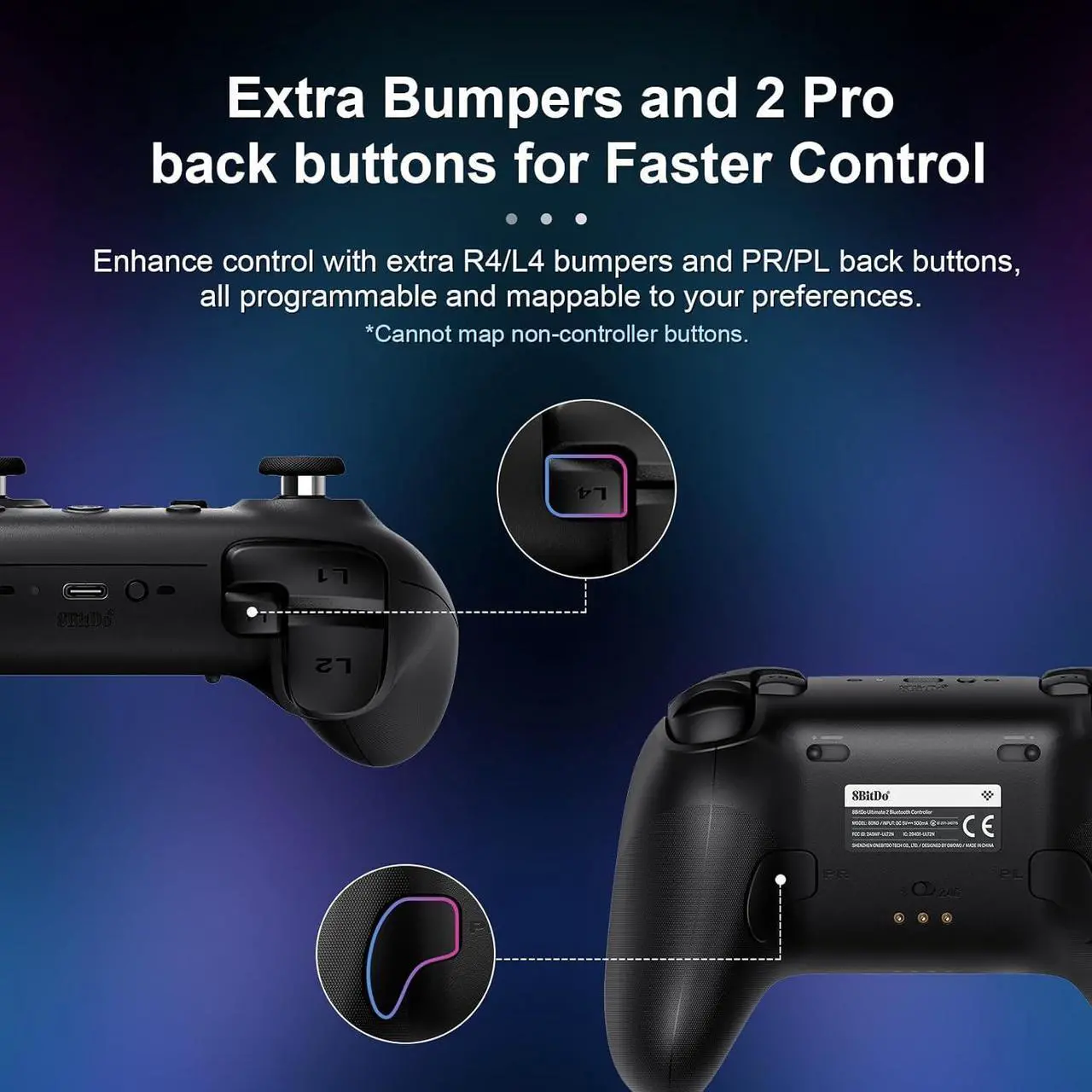 Alt view image 6 of 7 - WERLEO 8BitDo Ultimate 2 Bluetooth Controller for Switch, Switch 2, PC&Windows,Switch Pro Controller with TMR Joysticks,Tactile/Hall Triggers,Programmable L4/R4 Bumpers,2 Back Paddle Buttons,RGB Ring,