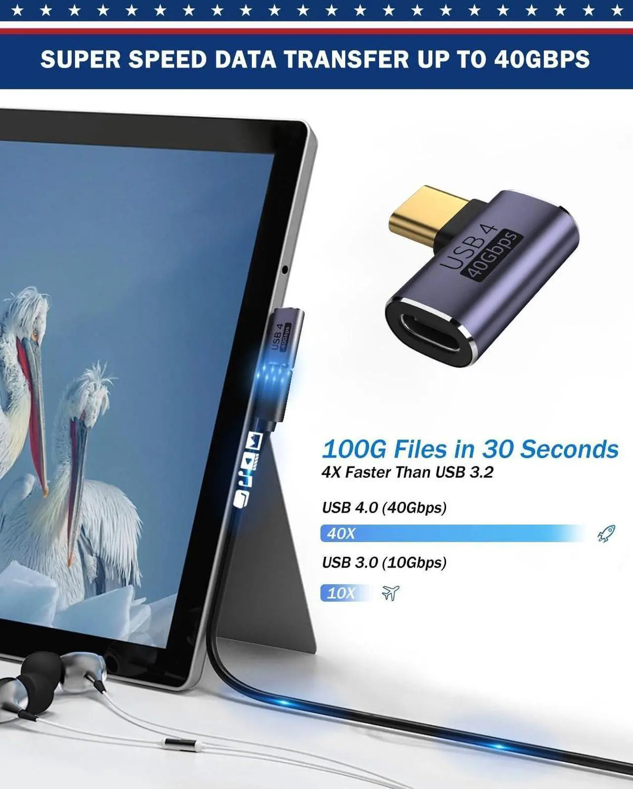 Alt view image 5 of 7 - WERLEO 4 Mixed USB C Adapter USB 4.0/Thunderbolt 4 with 100W 40Gbps 90/180 Degree Right Angle, U Shape Connector Extender for Mobile Phone, Switch, Steam Deck, Tablet, Laptop