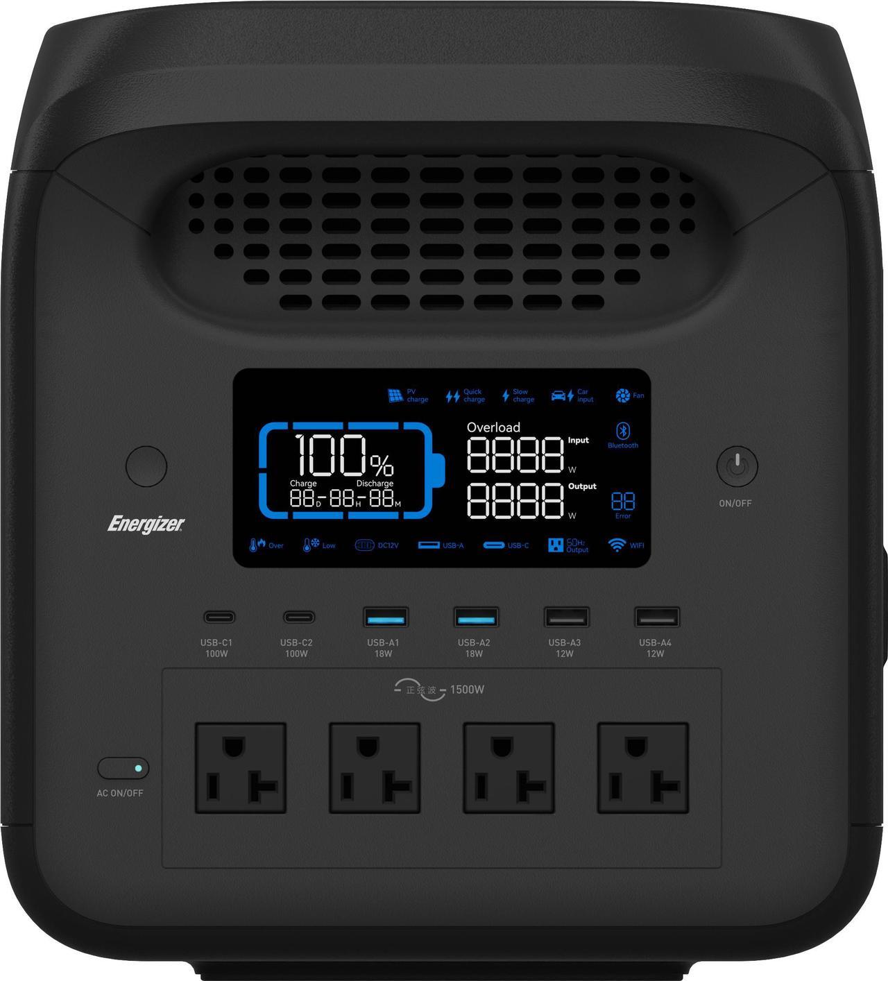 Alt view image 2 of 6 - Energizer Solar Peak 1800 Portable Power Station, 1229Wh LiFePO4, Dual Power Cords, for Camping & Emergency