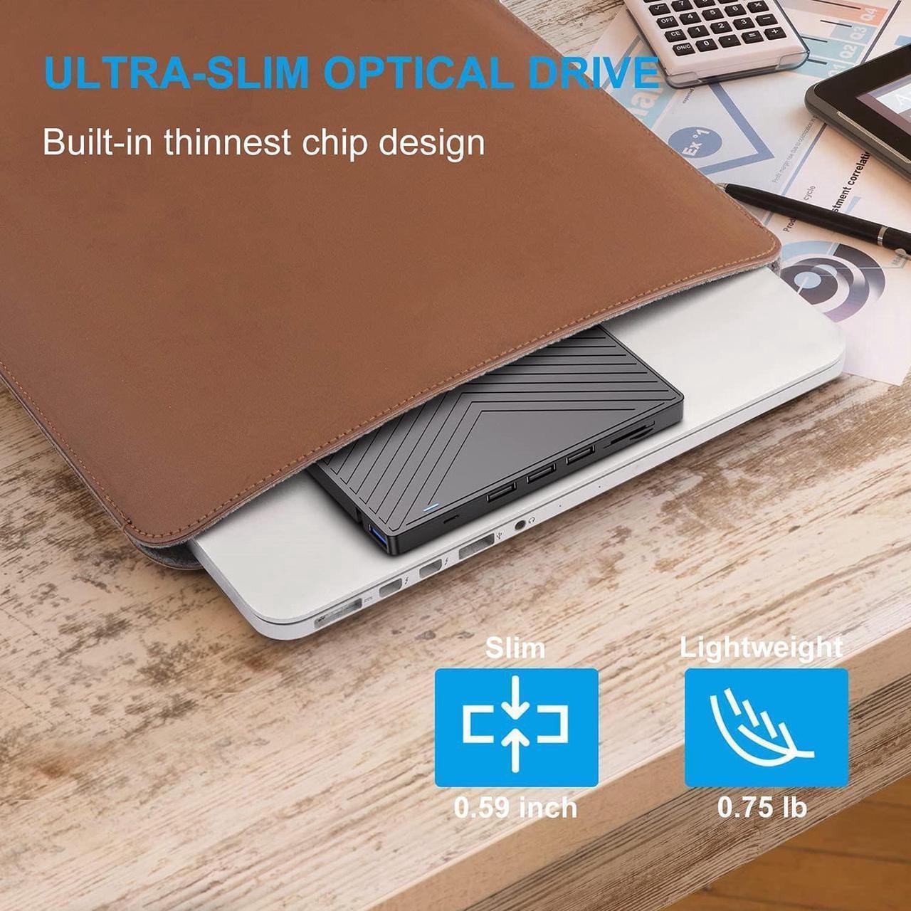 Alt view image 6 of 7 - DIXSG External CD DVD Drive, Ultra Slim CD Burner USB 3.0 with 4 USB Ports and 2 TF/SD Card Slots, Optical Disk Drive for Laptop Mac, PC Windows 11/10/8/7 Linux OS