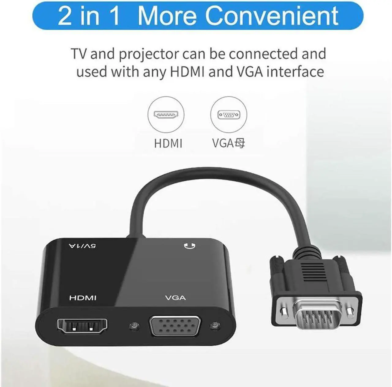 Alt view image 4 of 6 - DIXSG VGA to HDMI VGA Adapter, VGA Splitter 1 VGA in HDMI VGA 2 Out (VGA HDMI Interface Display at The Same time), VGA to HDMI VGA Adapter for Computer, Desktop, Laptop, PC, Monitor, Projector