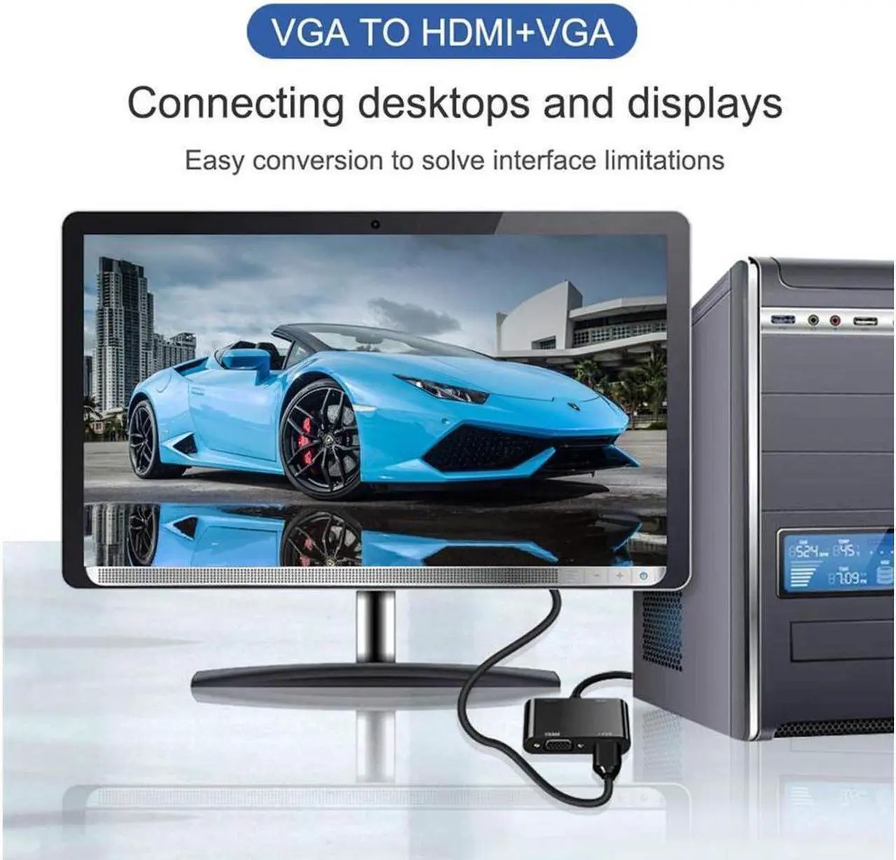 Alt view image 3 of 6 - DIXSG VGA to HDMI VGA Adapter, VGA Splitter 1 VGA in HDMI VGA 2 Out (VGA HDMI Interface Display at The Same time), VGA to HDMI VGA Adapter for Computer, Desktop, Laptop, PC, Monitor, Projector