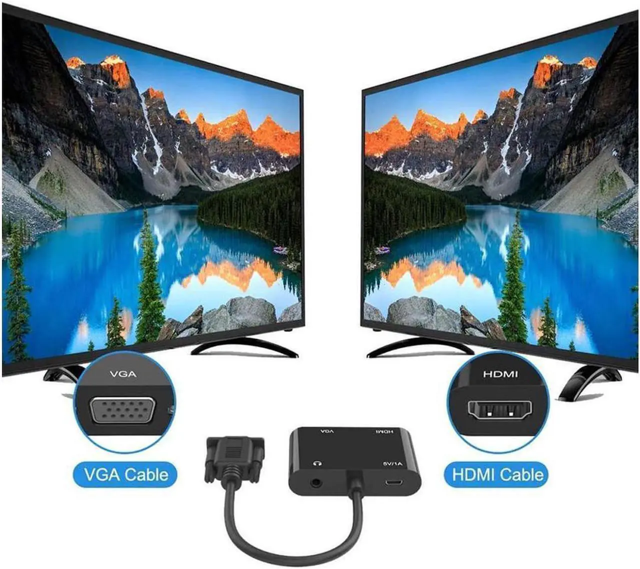 Alt view image 2 of 6 - DIXSG VGA to HDMI VGA Adapter, VGA Splitter 1 VGA in HDMI VGA 2 Out (VGA HDMI Interface Display at The Same time), VGA to HDMI VGA Adapter for Computer, Desktop, Laptop, PC, Monitor, Projector