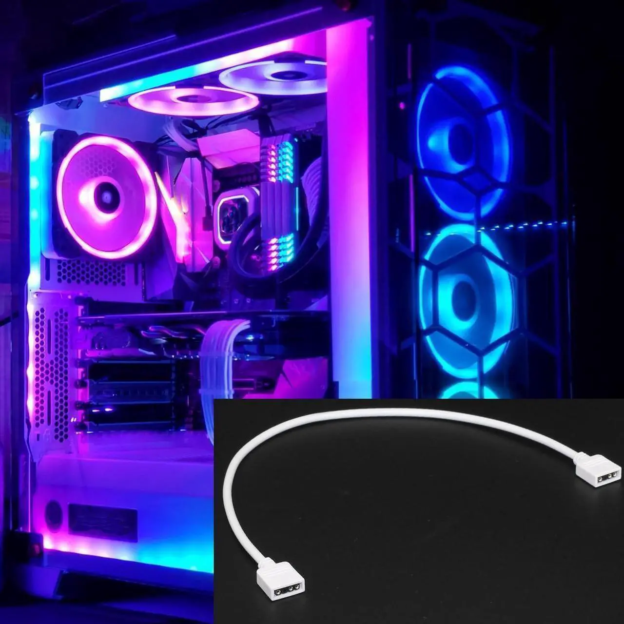 Alt view image 7 of 7 - DIXSG 2-Pack 1-to-1 ARGB Extension Cable, White 5V 3-Pin Female to Female ARGB Addressable RGB Adapter Cable, ARGB LED Sync Cable for Extend PC Computer ARGB Fans Or ARGB LED Lights, 11.8 Inches
