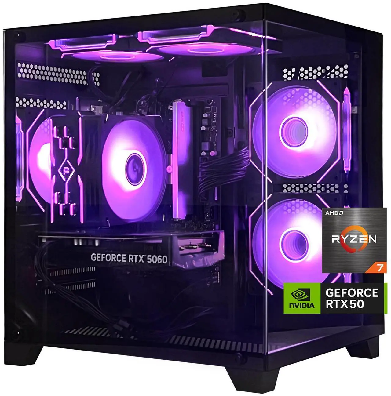 AOACE Gaming PC Desktop AMD Ryzen 7 5700X,RTX 5060 8G  16GB RAM and 1TB NVMe M.2 SSD, WiFi6E, ARGB Fan, Game Design Office console,Sea View Room Windows 11