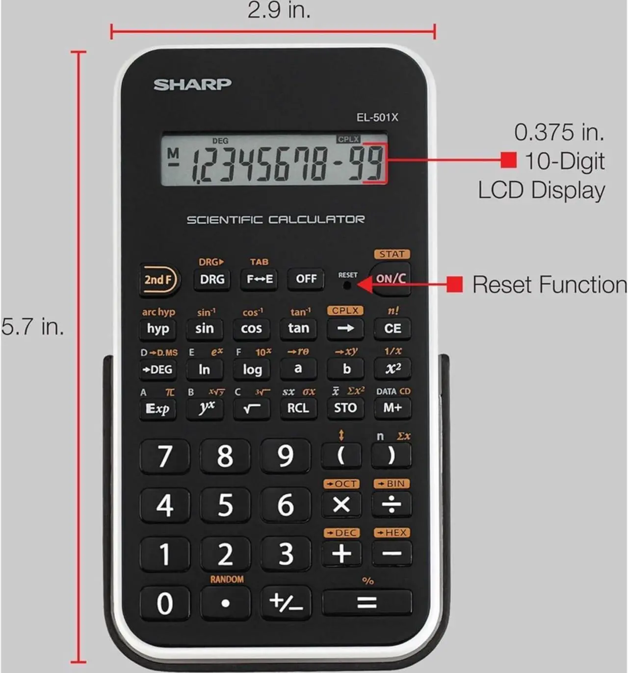 Main image of Sharp Calculators EL-501X2B-WH Engineering / Scientific / Math Calculator  146 Functions / 10+2 Digit / 3 Digit Separator / Battery Powered