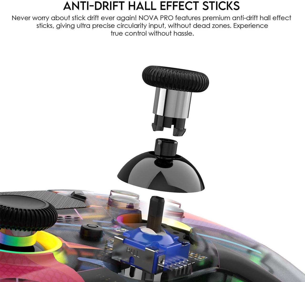 Alt view image 6 of 7 - NOVA PRO WGP14V2 CLEAR Wireless/Wired Game Controller, 4 Lighting Effects, 22 Buttons, Highly Sensitive Touchpad, Ultra-Precise Hall Effect,  Support PC/Steam/Switch/PS4/Ps3/iOS/MacOs/Android, Rainbow