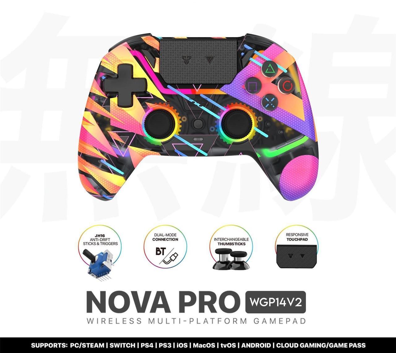 Alt view image 7 of 7 - NOVA PRO WGP14V2 CLEAR Wireless/Wired Game Controller, 4 Lighting Effects, 22 Buttons, Highly Sensitive Touchpad, Ultra-Precise Hall Effect,  Support PC/Steam/Switch/PS4/Ps3/iOS/MacOs/Android, Rainbow